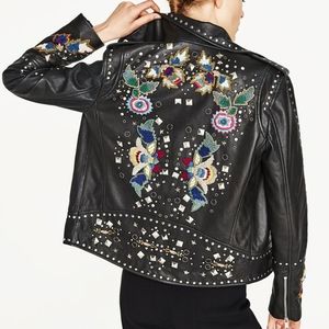 Genuine leather embellished jacket